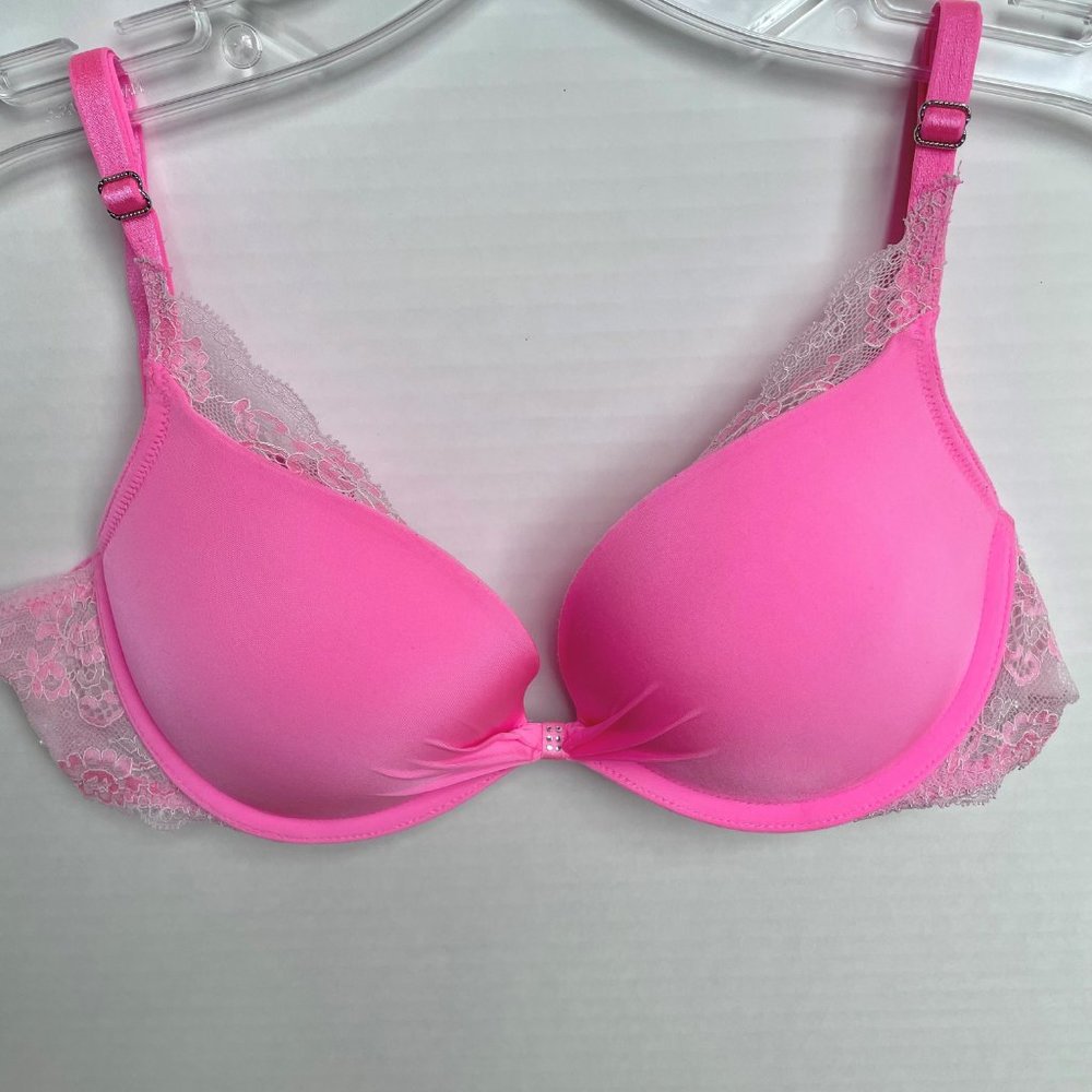 Victoria's Secret Retro Plunge Padded Push Up Bra Size 34B Neon Coral Pink